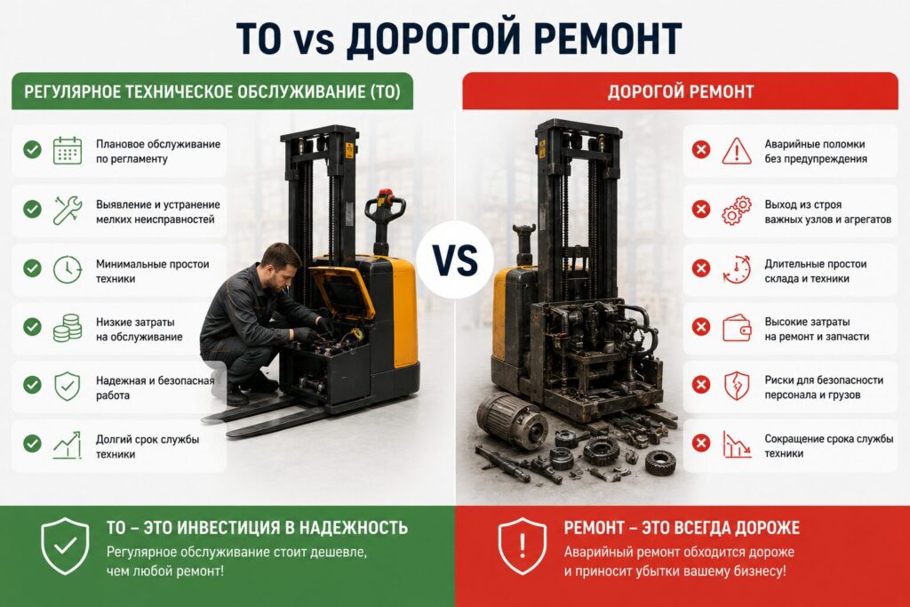 ТО VS дорогой ремонт штабелера