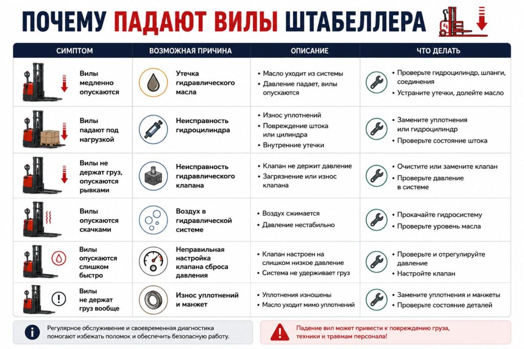 Почему падают вилы штабеллера