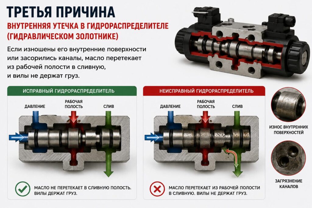 утечка в гидрораспредителе штабеллера