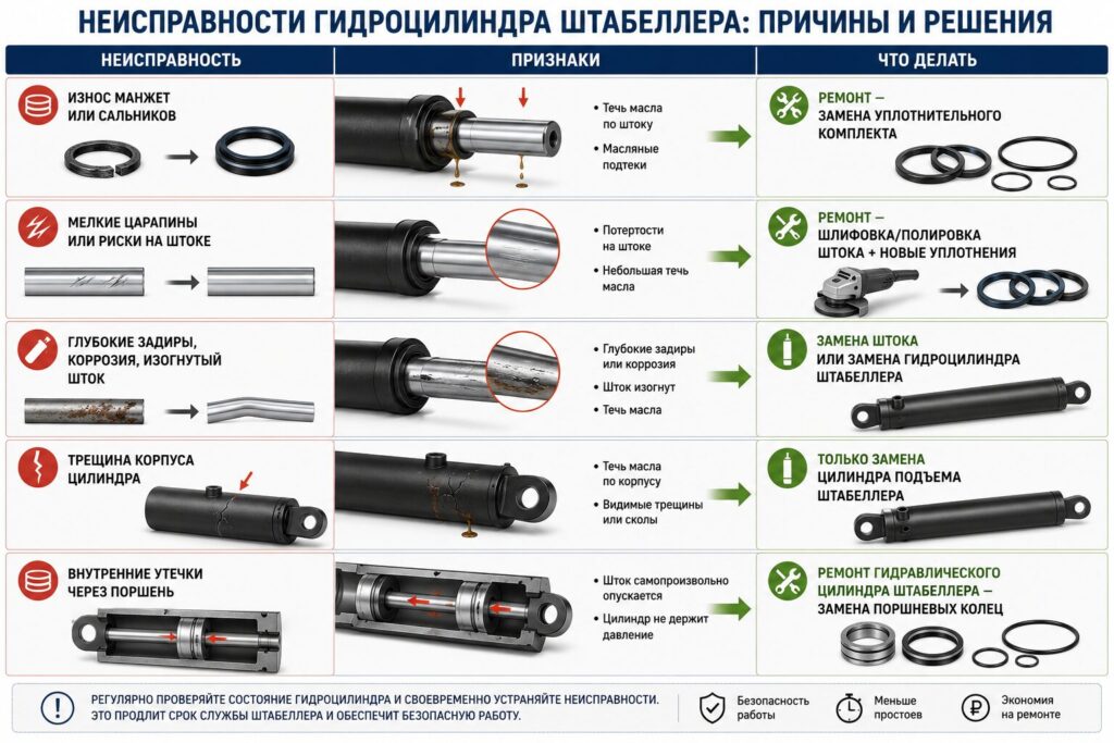 Неисправности гидроцилиндра штабеллера