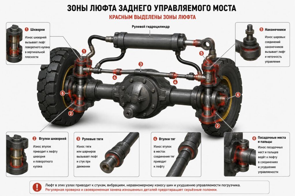 Зоны люфта заднего управляемого моста